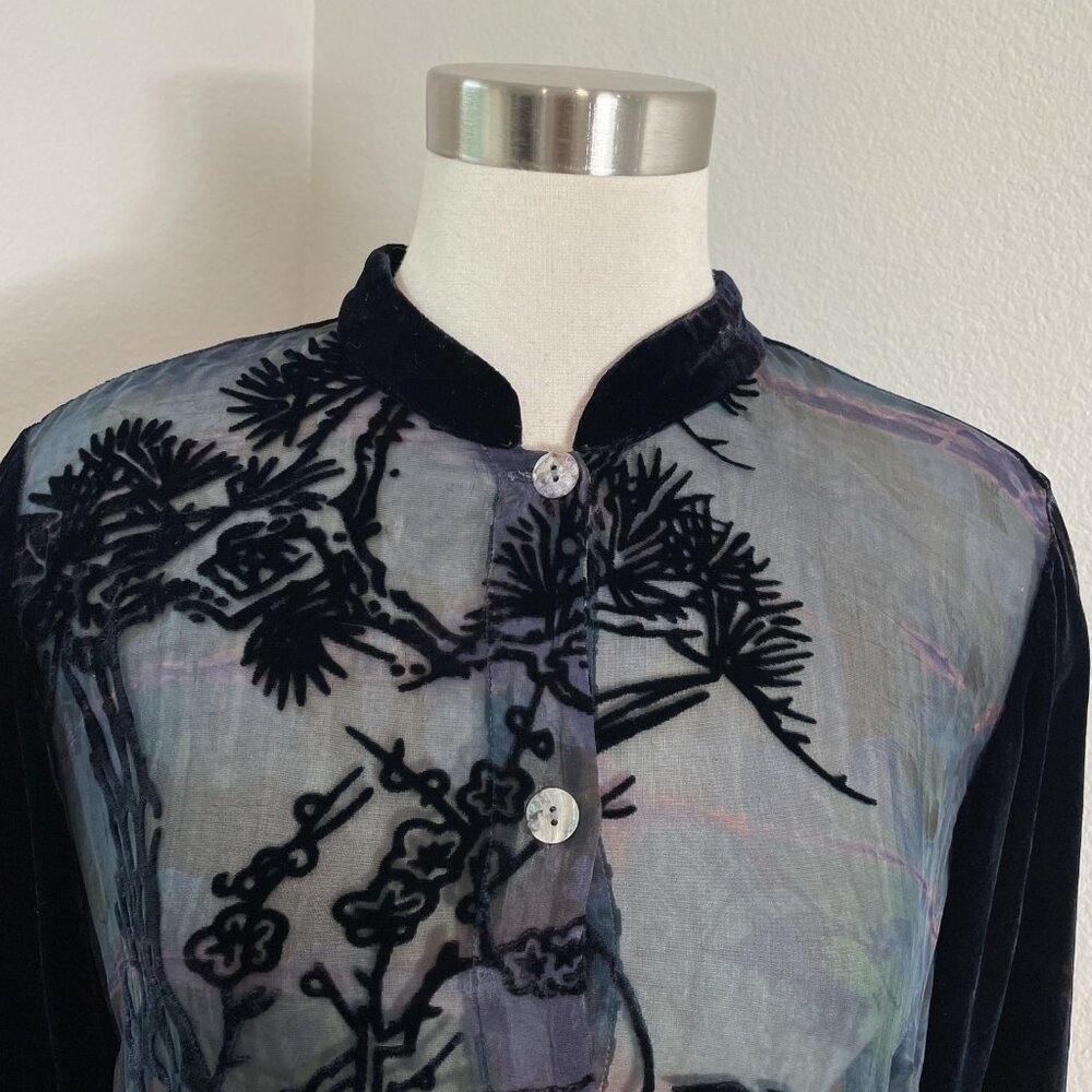 Citron Santa Monica Tunic Top Womens XL Multicolor Crane Velvet Burnout‎ Boho - Picture 2 of 13